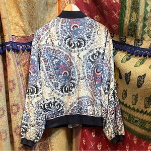 Free People Blue and Cream Bomber Jacket